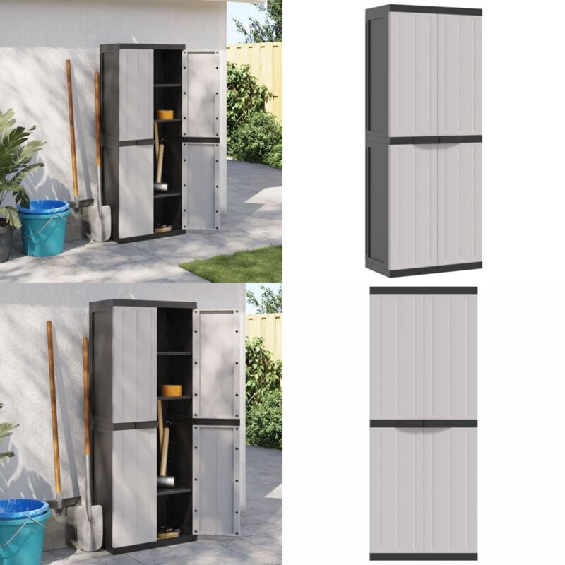 Armoire de rangement d'extérieur gris et noir 65x37x165 cm pp - Meuble De Rangement Extérieur - Armoire Extérieure - Rangement Jardin - Coffre De