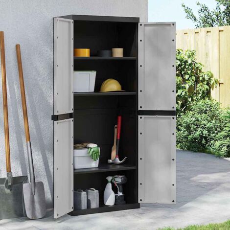Armoire de rangement d'extérieur-Meuble de stockage gris et noir 65x37x165 cm PP 295055