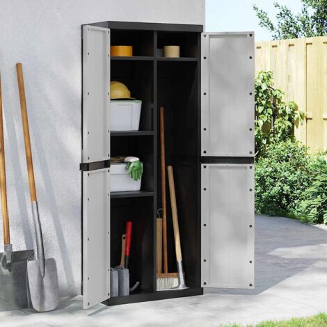 Armoire de rangement d'extérieur-Meuble de stockage gris et noir 65x37x165 cm PP 448759