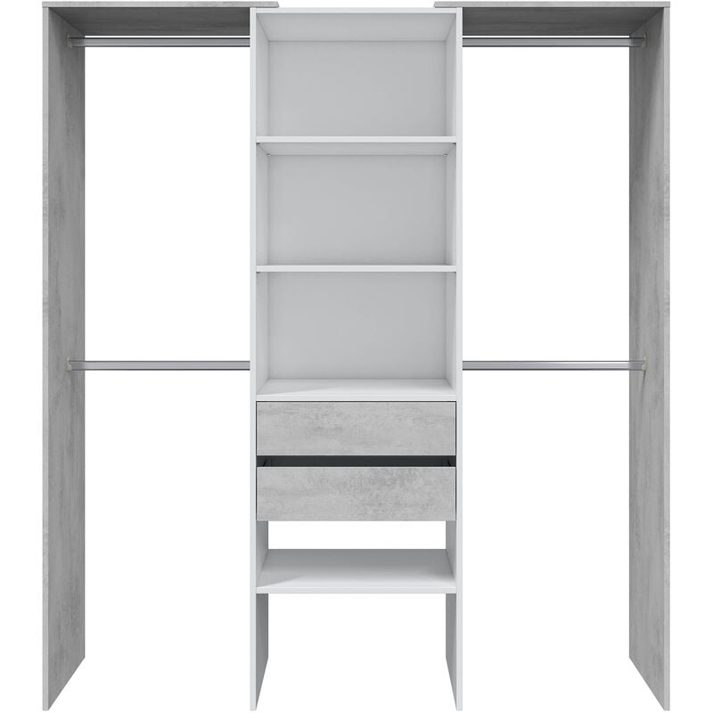 Armoire de rangement dressing en bois coloris blanc mat et gris ciment - Hauteur 202 x Longueur 179 cm x Profondeur 50 cm Pegane