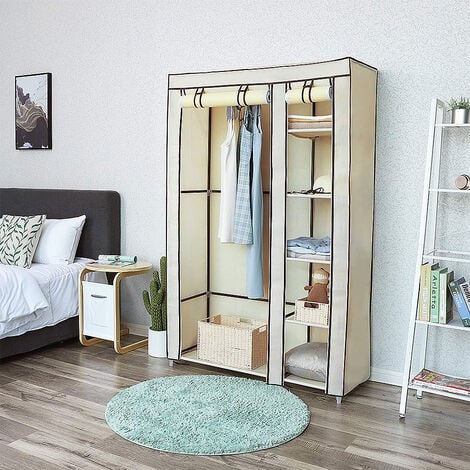 SKECTEN Armoire de Rangement Dressing Penderie de Vêtement Pliable en Tissu Non Tissé 110 x 45 x 175 cm Beige