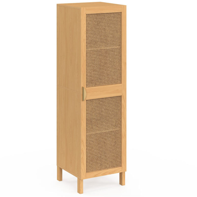 Idmarket – Armoire de rangement 1 porte 3 étagères en bois et cannage – Dimensions 38x39,5x132 cm – Style moderne pour intérieur contemporain