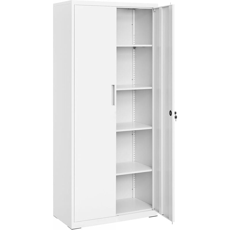 Songmics - Armoire de bureau, Meuble de Rangement Bureau, en Acier, Placard, avec 5 Étagères, Doubles Portes, Serrure, Armoire à Outils, Étagères