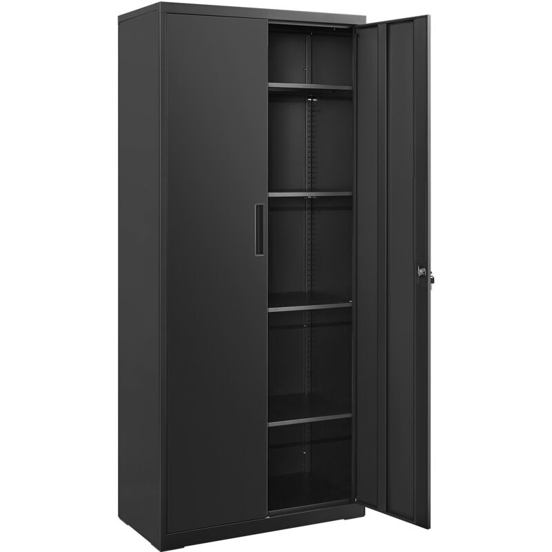 Songmics - Armoire de bureau, Meuble de Rangement Bureau, en Acier, Placard, avec 5 Étagères, Doubles Portes, Serrure, Armoire à Outils, Étagères
