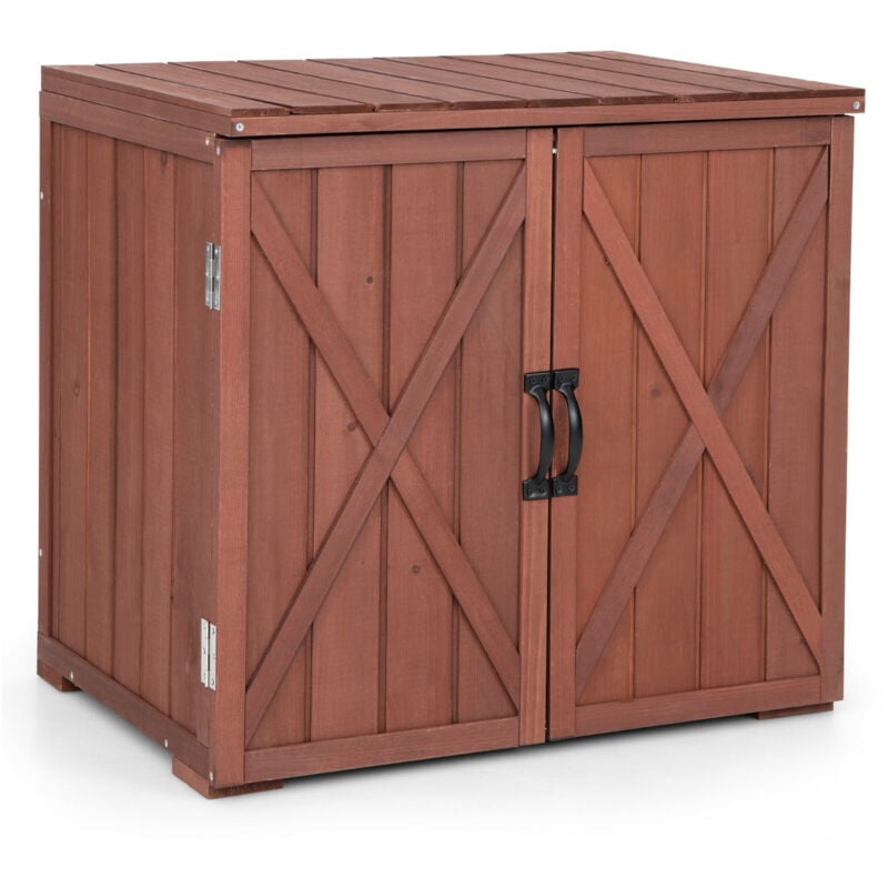 Helloshop26 - Armoire de rangement en bois avec doubles portes et poignées de porte pour jardin patio arrière-cour marron - Bois