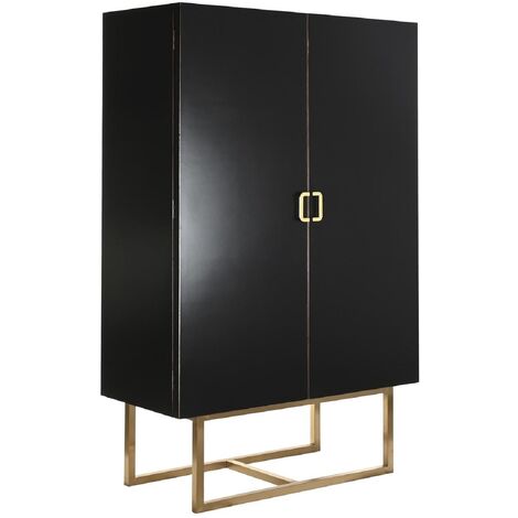 Armoire de rangement en bois coloris noir avec pied en métal doré - Longueur 110 x Profondeur 50 x Hauteur 180 cm -PEGANE-