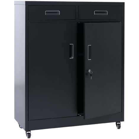 Armoire de rangement en métal avec roulettes pratiques pour bureau 116 x 90 x 40 cm en acier noir 040008879