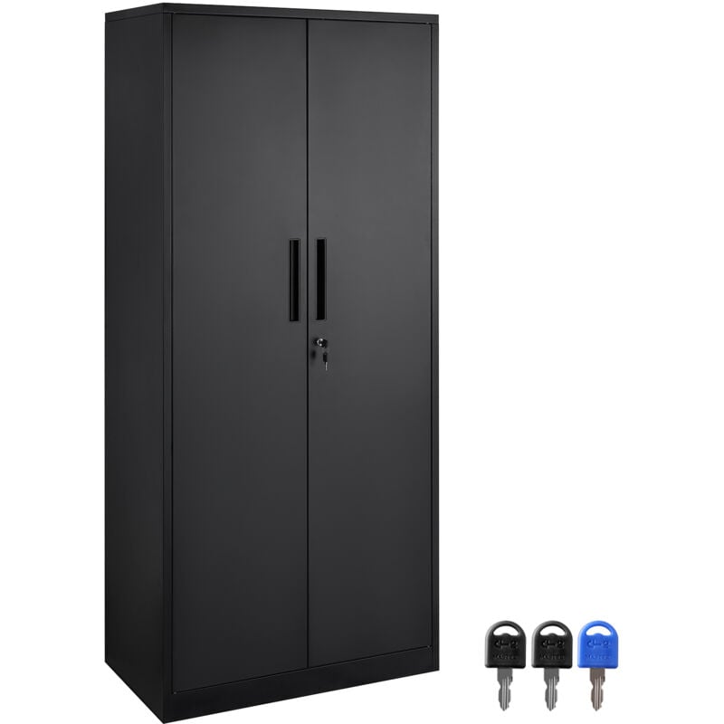 Mophorn - Armoire de rangement en métal . Armoire verrouillée en acier noir avec 2 portes magnétiques et 4 tablettes réglables. 71'', capacité de 200