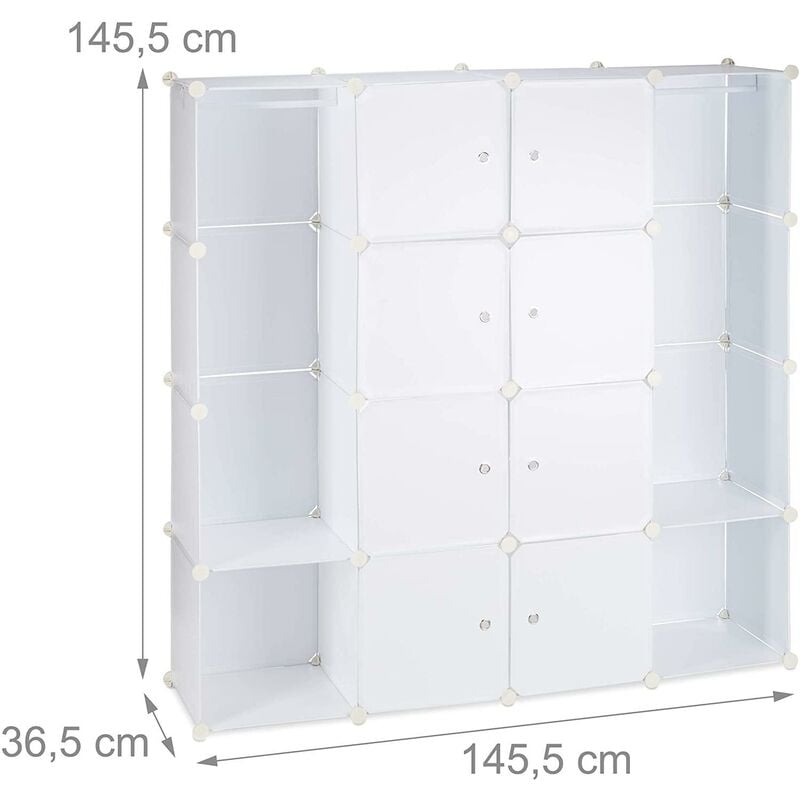 Armoire de rangement en plastique meuble penderie étagère avec portes et tringle 145 cm blanc