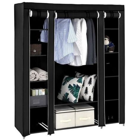Armoire de rangement en tissu 12 portes 135 x 45 x 172 cm – Housse en tissu avec fermeture éclair – Capacité de charge 15 kg par barre