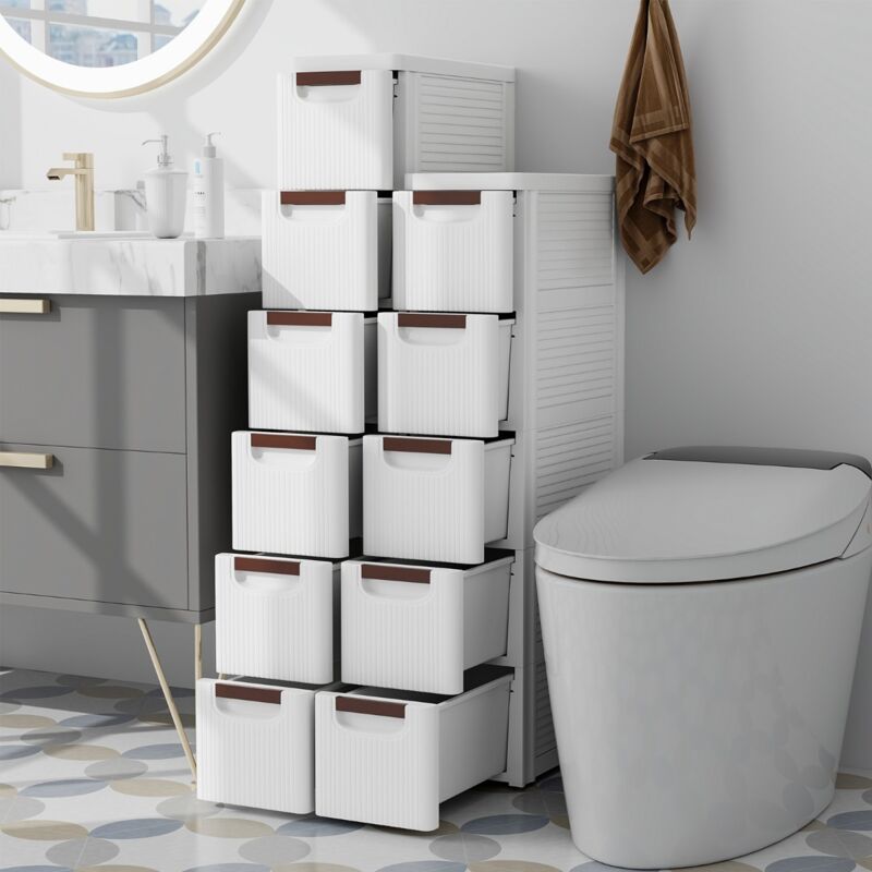 Armoire de Rangement Étroite pour Petits Espaces Unité Organisatrice Roulante à 6 Tiroirs avec Roues Intégrées Conteneur en Plastique Blanc