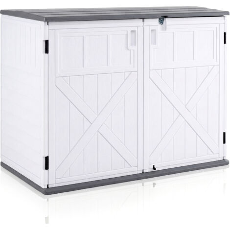 Armoire de Rangement Extérieure, Abri de Stockage HDPE avec Étagère Réglable sur 3 Niveaux, Couvercle et Portes Verrouillables, Boîte à Outils