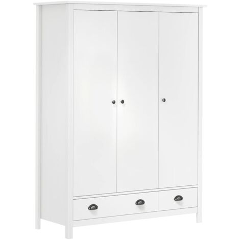 Armoire de rangement Garde-robe Armoire de chambre à 3 portes Hill Range Blanc 127x50x170 cm Pin solide 52832