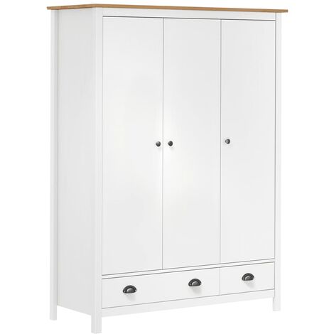 Armoire de rangement Garde-robe Armoire de chambre à 3 portes Hill Range Blanc 127x50x170 cm Pin solide 54894