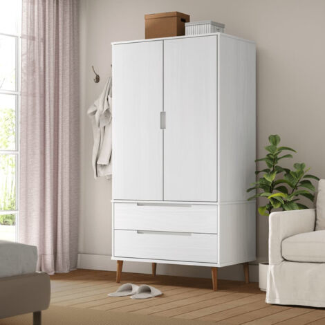 Armoire de rangement Garde-robe  Armoire de chambre MOLDE Blanc 90x55x175 cm Bois massif de pin 73908
