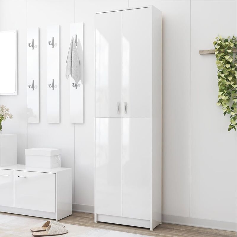 Armoire de rangement Garde-robe de couloir Armoire de chambre Blanc brillant 55x25x189 cm Aggloméré 56541