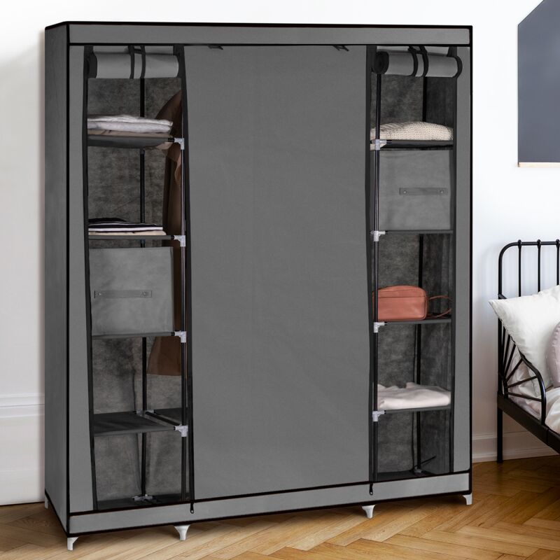 Armoire De Rangement Grise Dressing Penderie Xxl Tissu 12263