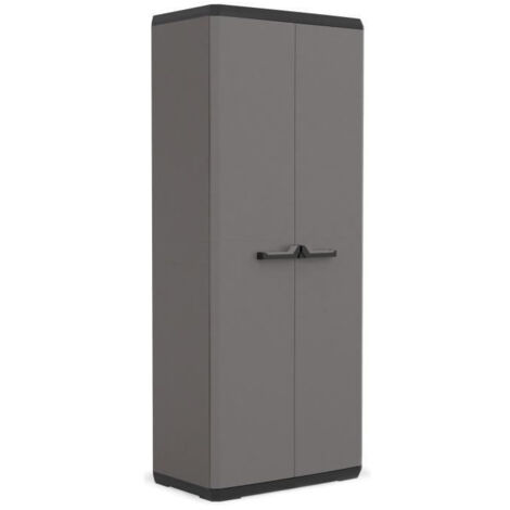 Armoire de rangement haute 68 x 39 x 166 cm – 2 portes – 3 étagères réglables – Plastique gris anthracite et noir – Charge 15 kg par tablette – KIS