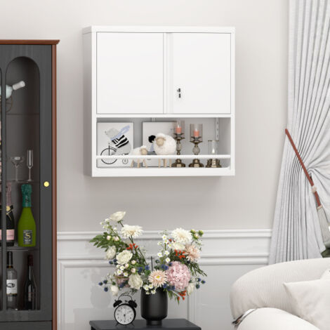 Armoire de rangement haute en métal à 2 portes avec étagères réglables, meuble de cuisine en acier pour la cuisine, le salon, la salle à manger et le bureau