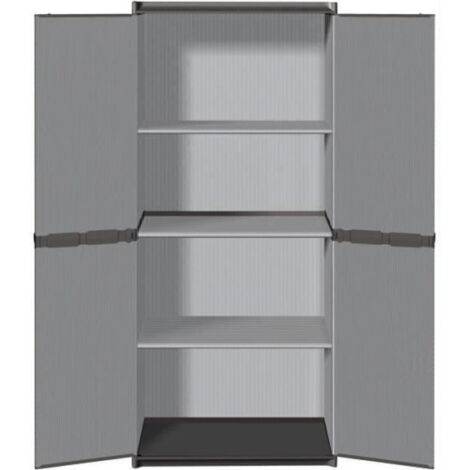 Armoire de rangement haute en résine – 3 tablettes – Dimensions 68x39,5x168 cm – Portes battantes avec verrouillage – Capacité 60 kg – Tood