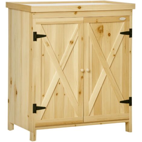 Armoire de rangement Highland Garden pour extérieur, structure en métal galvanisé et panneaux en bois massif naturel, meuble résistant pour jardin et terrasse, dimensions 80×45×92 cm