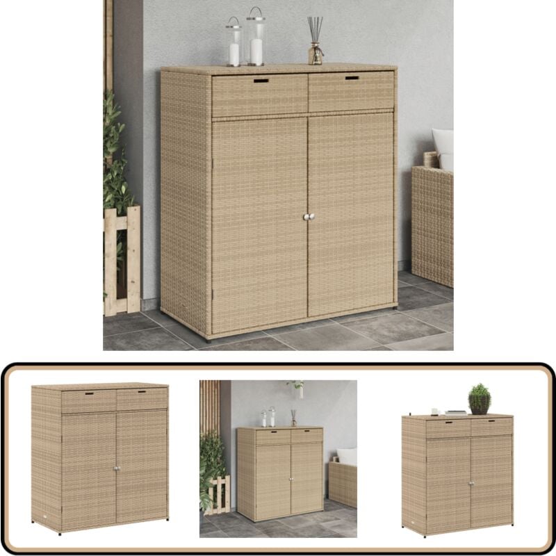 Armoire de rangement jardin beige 105x55x113 cm résine tressée - Coffre De Jardin - Rangements Exterieur - Mobilier De Jardin - Armoire De Jardin