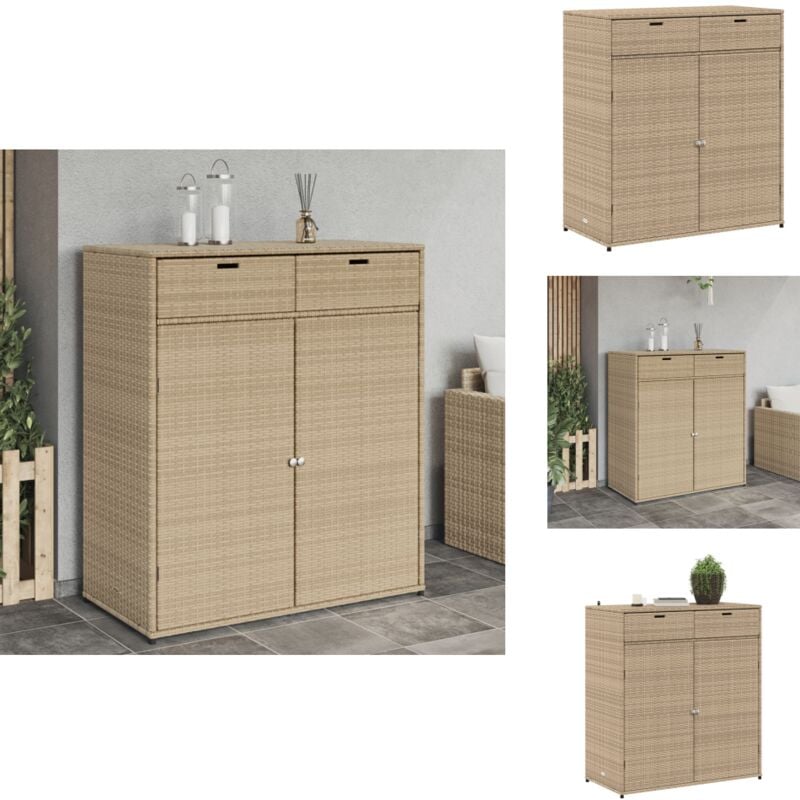 Armoire de rangement jardin beige 105x55x113 cm résine tressée - Coffre De Jardin - Rangements Exterieur - Mobilier De Jardin - Armoire De Jardin
