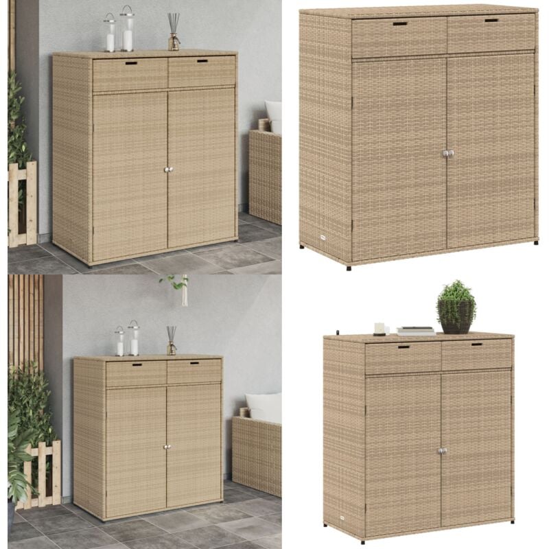Armoire de rangement jardin beige 105x55x113 cm résine tressée - Coffre De Jardin - Rangements Exterieur - Mobilier De Jardin - Armoire De Jardin