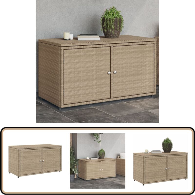 Armoire de rangement jardin beige 110x55x60,5 cm résine tressée - Meuble De Jardin - Coffre De Jardin - Rangement Extérieur - Armoire De Jardin