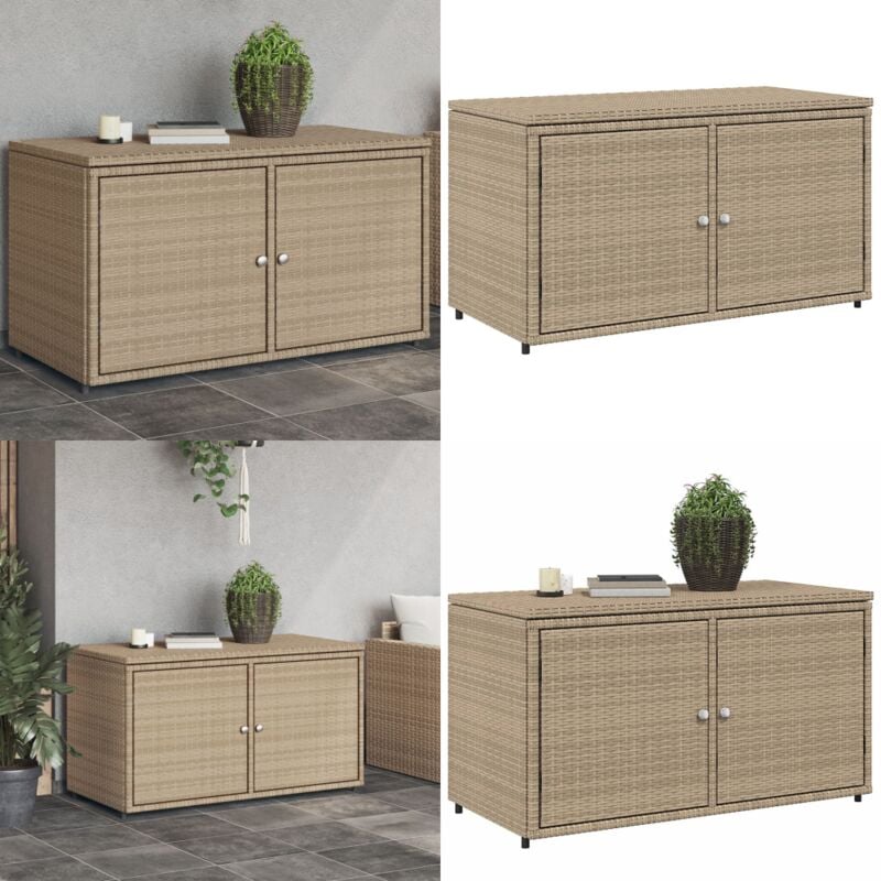 Armoire de rangement jardin beige 110x55x60,5 cm résine tressée - Meuble De Jardin - Coffre De Jardin - Rangement Extérieur - Armoire De Jardin