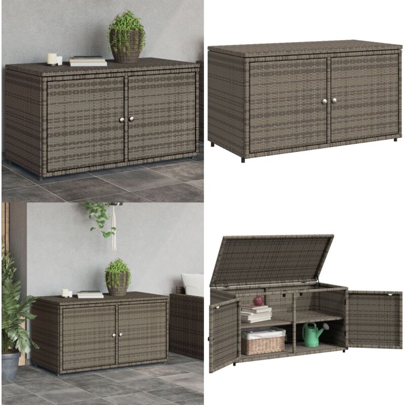 Armoire de rangement jardin gris 110x55x60,5 cm résine tressée - Meuble De Jardin - Coffre De Jardin - Rangement Exterieur - Armoire De Jardin