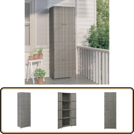 Armoire de rangement jardin Gris 59x40x180 cm Résine tressée - Meuble De Jardin - Armoire Extérieure - Rangement Extérieur - Abri De Jardin - Meuble En Résine Tressée