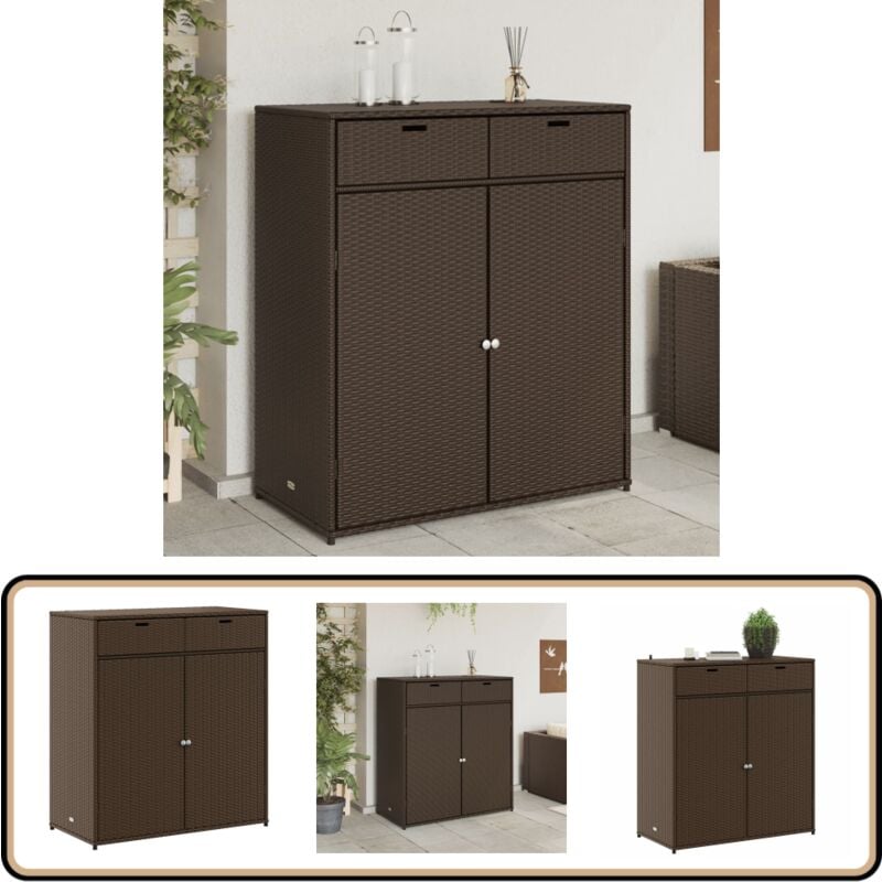 Armoire de rangement jardin marron 105x55x113 cm résine tressée - Meuble De Jardin - Coffre De Jardin - Rangement Extérieur - Armoire De Jardin