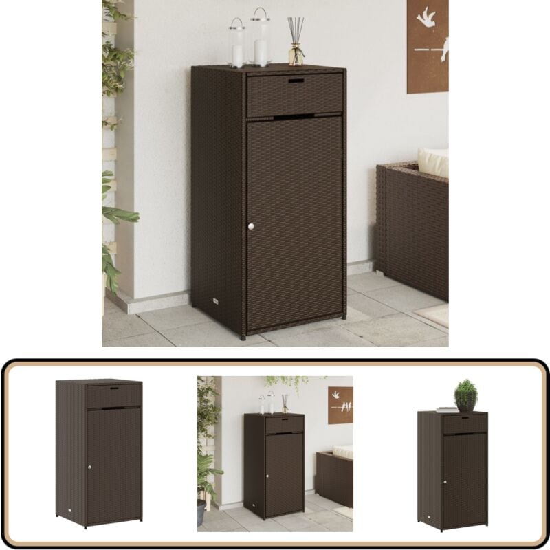 Armoire de rangement jardin marron 55x55x111 cm résine tressée - Coffre De Jardin - Armoire De Rangement Extérieur - Rangement Jardin - Mobilier De