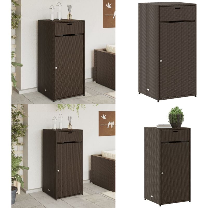 Armoire de rangement jardin marron 55x55x111 cm résine tressée - Coffre De Jardin - Armoire De Rangement Extérieur - Rangement Jardin - Mobilier De