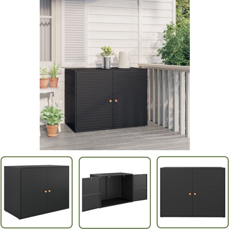 Doc&et² - The Living Store Armoire de rangement jardin Noir 100x55,5x80 cm Résine tressée - Meuble De Jardin - Armoire De Rangement Extérieur - Abri