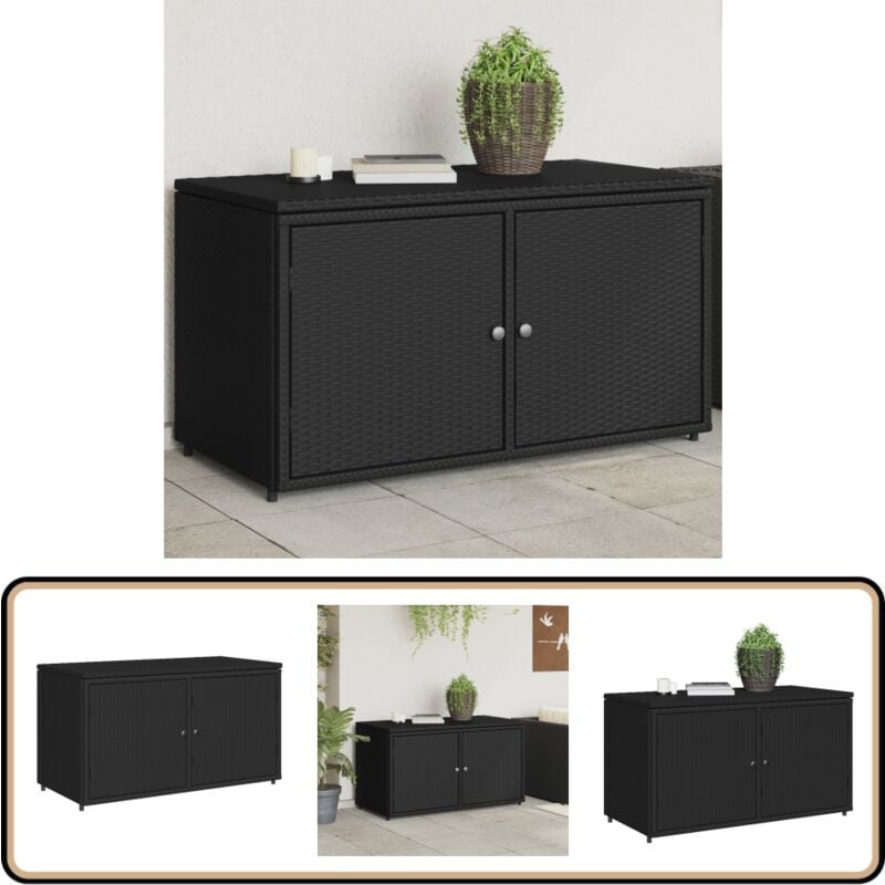 Armoire de rangement jardin noir 110x55x60,5 cm résine tressée - Coffre De Jardin - Rangements Exterieur - Mobilier De Jardin - Armoire De Jardin