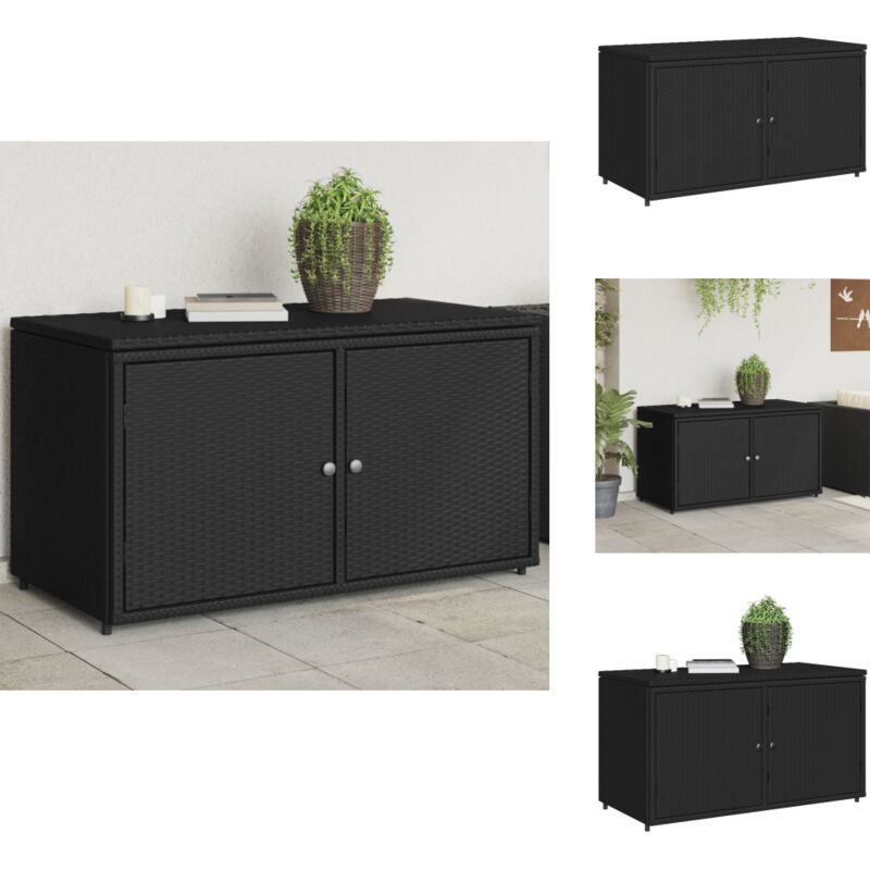 Armoire de rangement jardin noir 110x55x60,5 cm résine tressée - Coffre De Jardin - Rangements Exterieur - Mobilier De Jardin - Armoire De Jardin