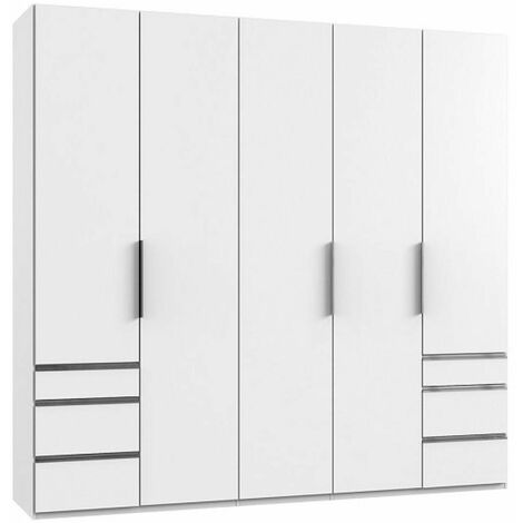 Armoire de rangement LISBETH 5 portes 6 tiroirs blanc 250 x 236 cm hauteur - blanc