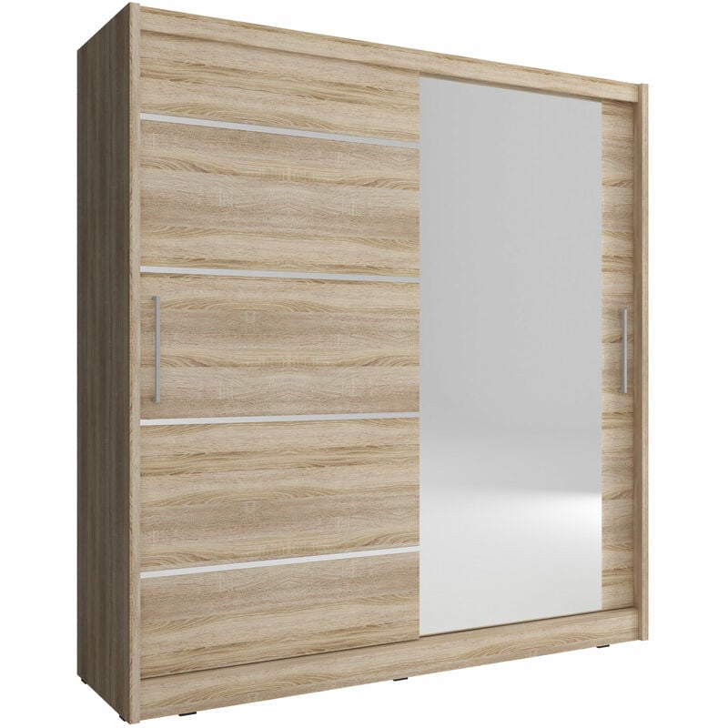 Bim Furniture - Armoire de rangement maja i alu 200 cm 2 Portes Coulissantes Miroir Chêne Sonoma
