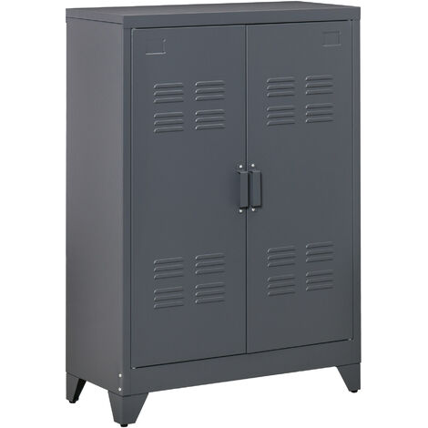 HOMCOM Armoire de rangement métal design industriel - 2 étagères - structure piètement tôle métal gris anthracite