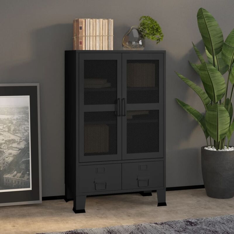 Bonnevie - Armoire de rangement Meuble de Rangement - Style Contemporain industrielle Noir 70x40x115 cm Métal BV299544 - Noir