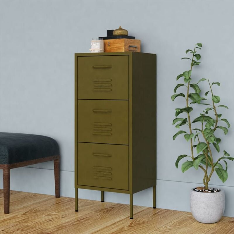 Bonnevie - Armoire de rangement Meuble de Rangement - Style Contemporain Vert olive 42,5x35x101,5 cm Acier BV537864 Vert