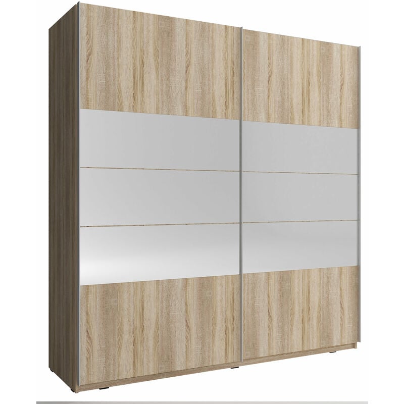 Bim Furniture - Armoire de rangement mika i 150 cm 2 Portes Coulissantes Miroir Chêne Sonoma