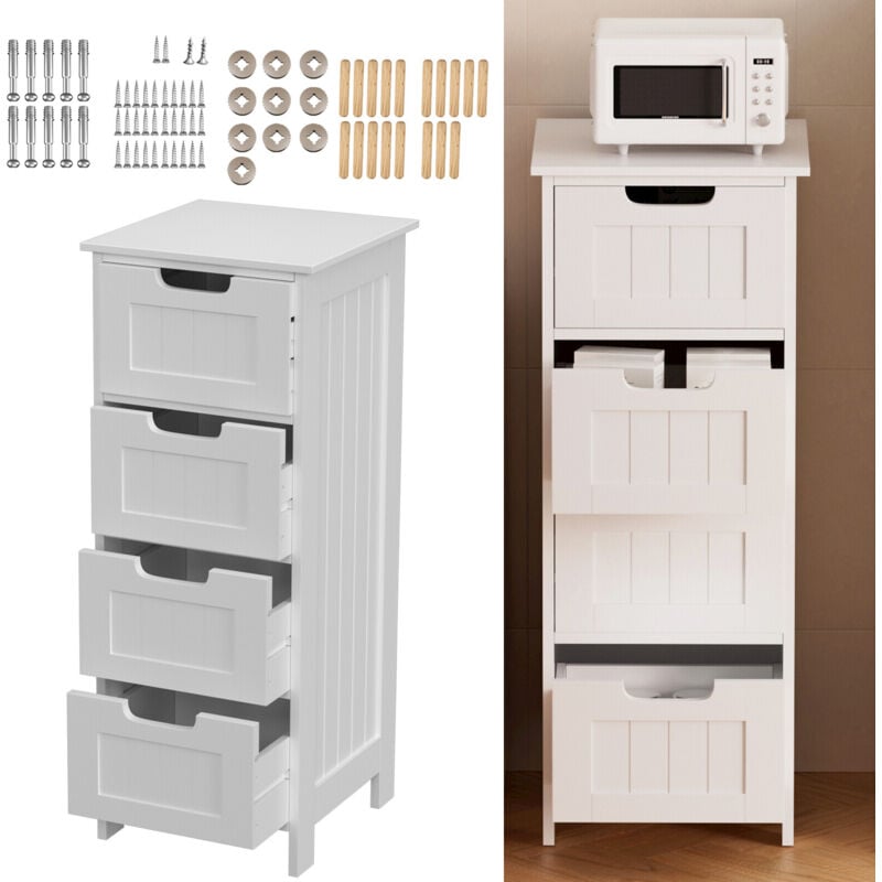 Armoire de rangement moderne salle de bain cuisine bois mdf armoire avec 4 étagères à tiroirs