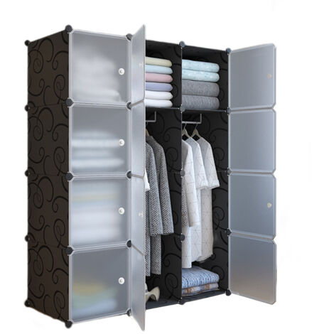 Armoire de Rangement Modulable, Étagère Rangement Plastique, Meuble Cube avec Portes, 12 Casiers, noir ,110x47x147CM