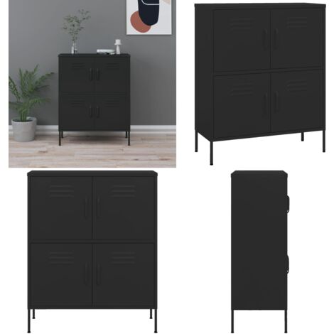 Armoire de rangement Noir 80x35x101,5 cm Acier - Armoire De Rangement - Meuble De Rangement - Armoire Noir - Armoire Acier - Étagère Réglable - Home & Living