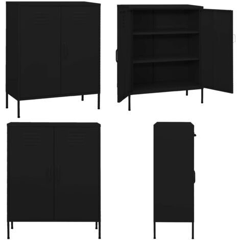 Armoire de rangement Noir 80x35x101,5 cm Acier - Meuble De Rangement - Armoire De Rangement - Armoire Laterale - Buffet Noir - Meuble Acier - Home & Living