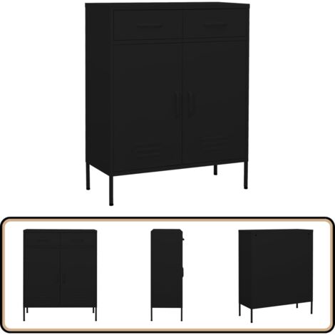 Armoire de rangement Noir 80x35x101,5 cm Acier - Meuble De Rangement - Armoire Noir - Armoire Métallique - Rangement Salle De Séjour - Rangement Salon