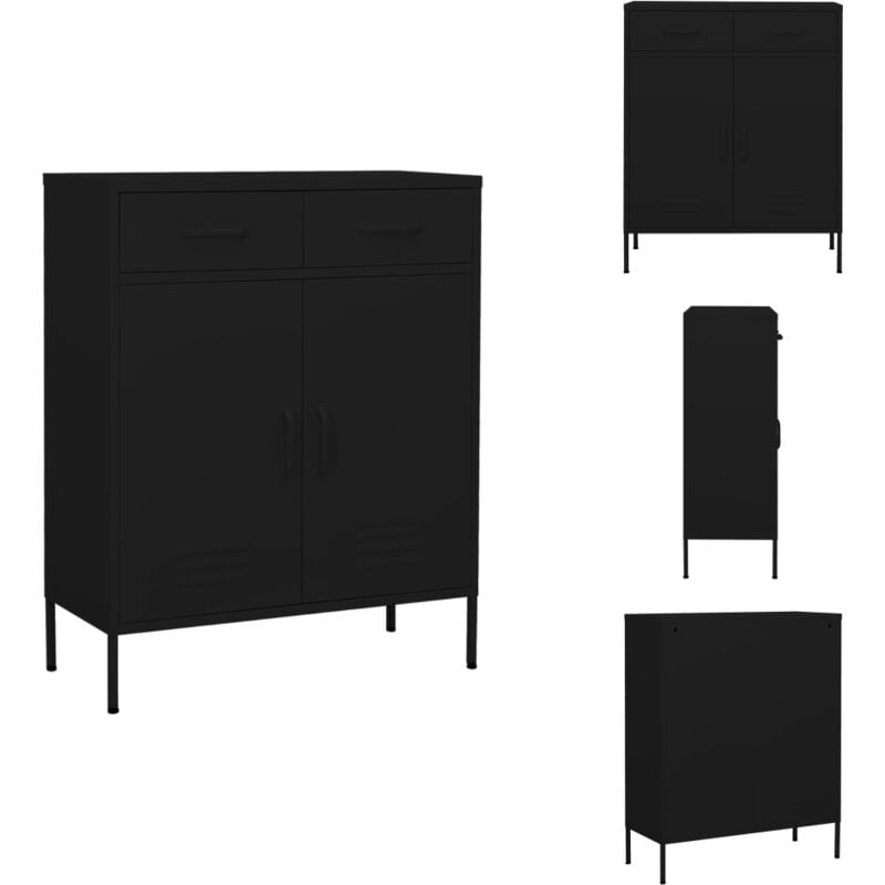 Armoire de rangement Noir 80x35x101,5 cm Acier - Meuble De Rangement - Armoire Noir - Armoire Métallique - Rangement Salle De Séjour - Rangement Salon